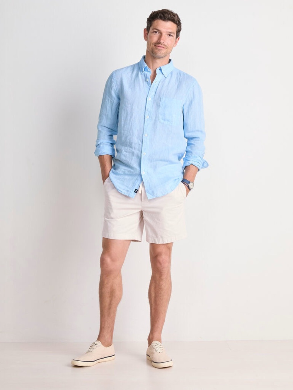 Men's Vineyard Vines Surfside Light Blue  Solid Linen Shirt - XXL